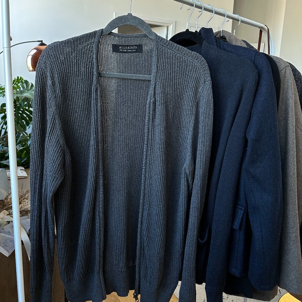 All Saints Gray Knit Zip-Up Cardigan